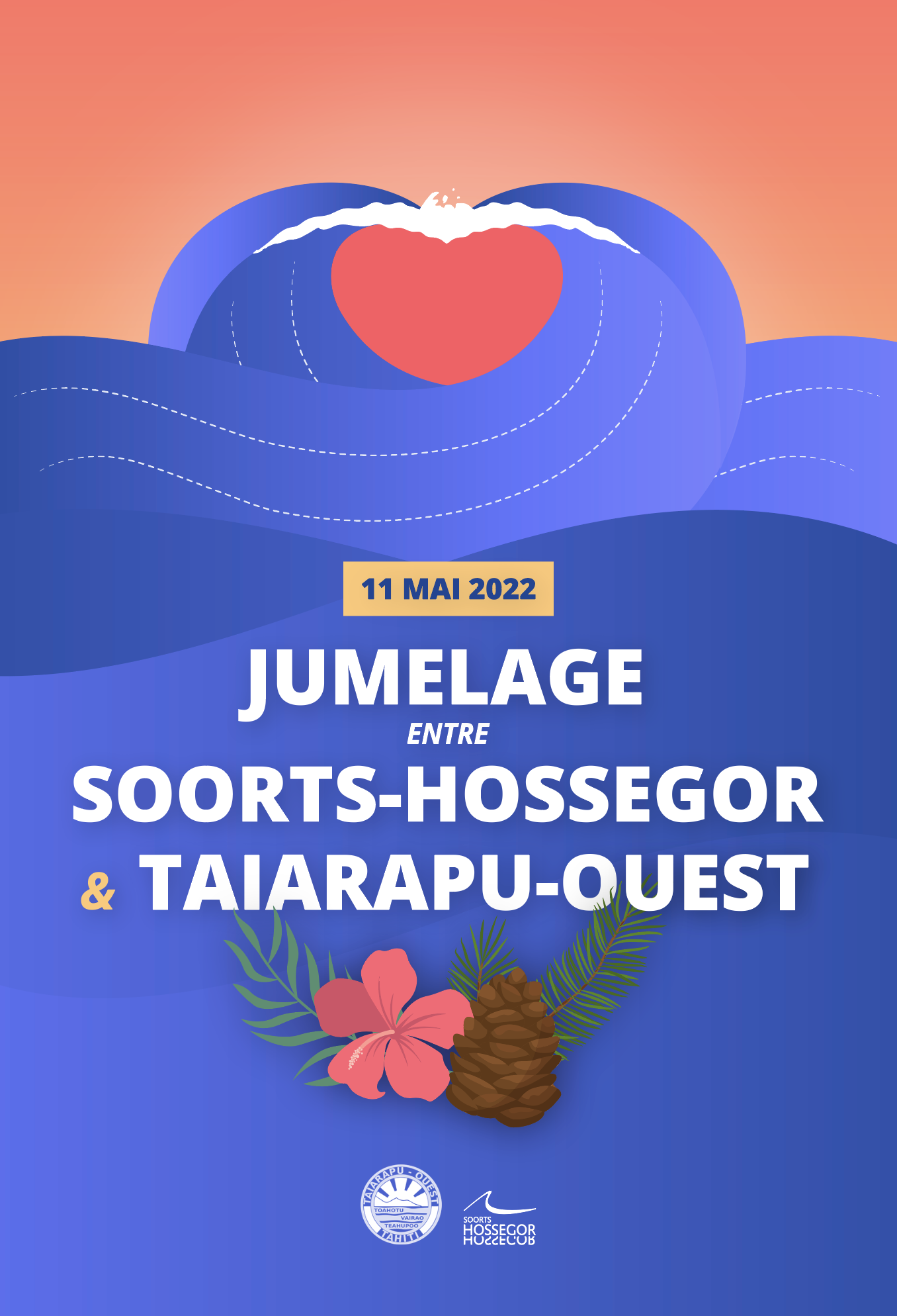 Jumelage sorrts-Hossegor et Taiarapu Ouest (tahiti) affiche design graphique graphisme landes joachim Fablet